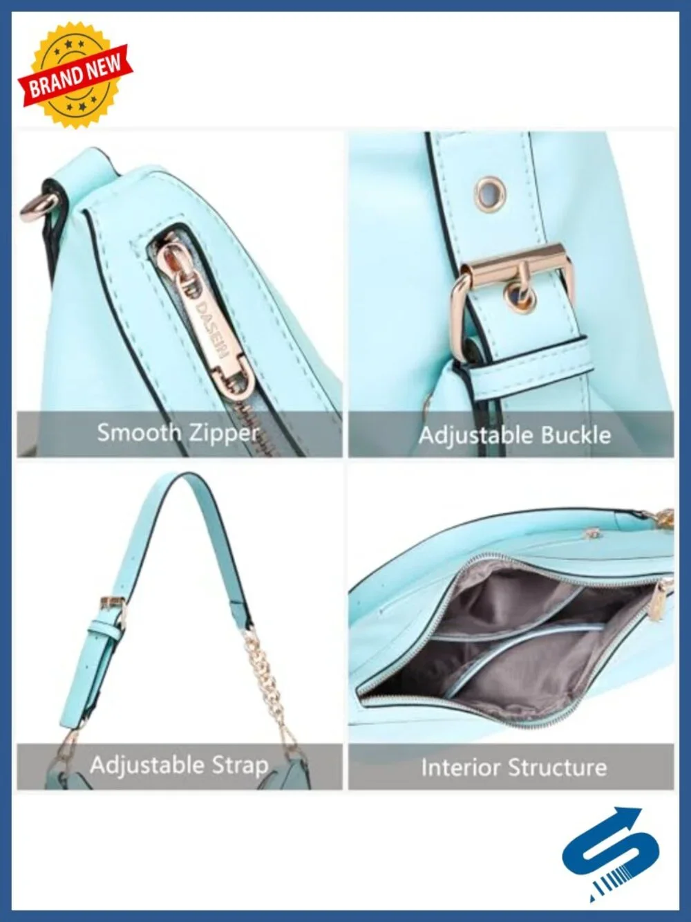 Faux Leather Hobo Bag with Multi-Pockets Shoulder Purse Tote Work Shopping